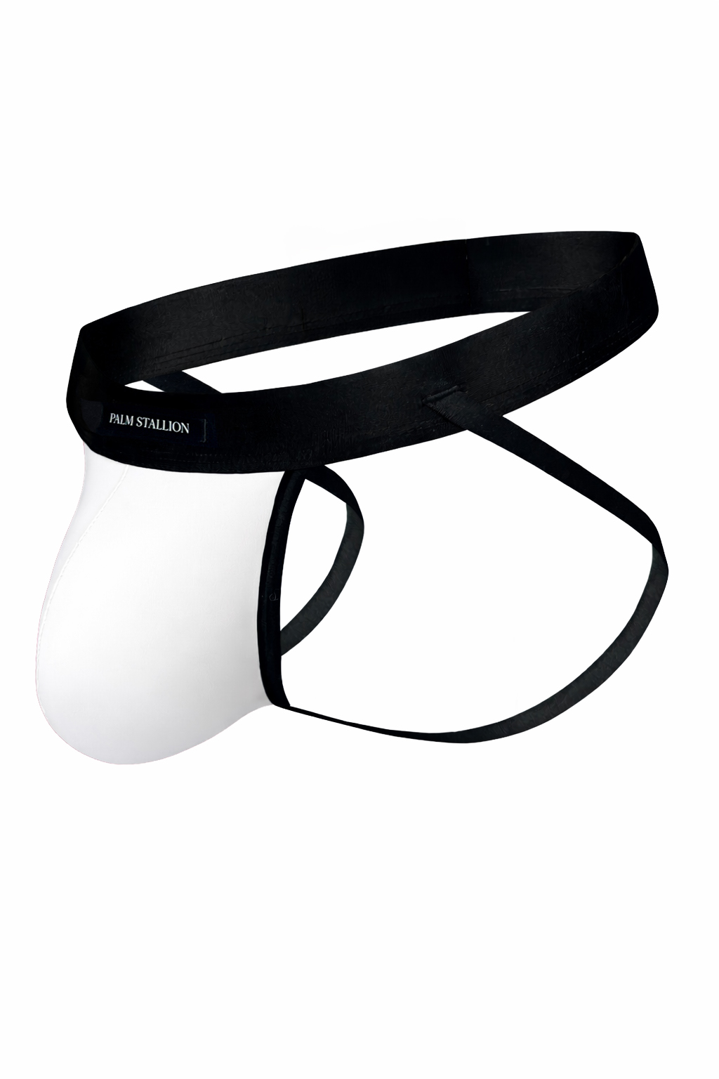 Palm Stallion black waistband athletic jockstrap with white protective cup