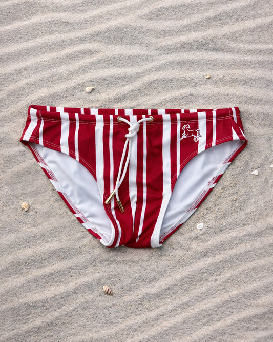 Vintage Maroon Stripe Swim Briefs